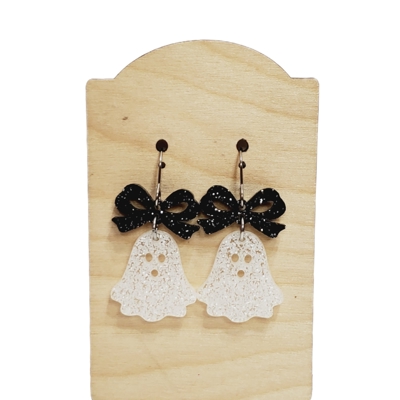 Ghost Glitter Black Bow Earrings