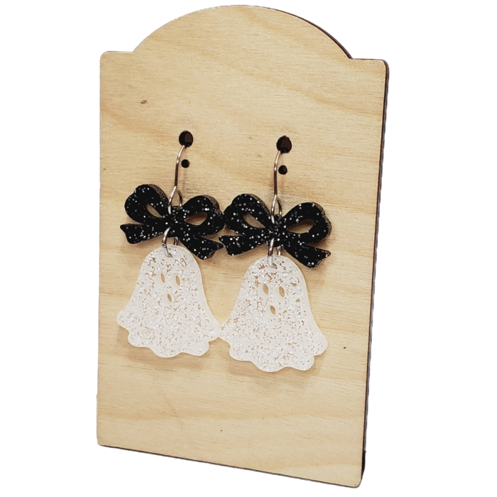 Ghost Glitter Black Bow Earrings