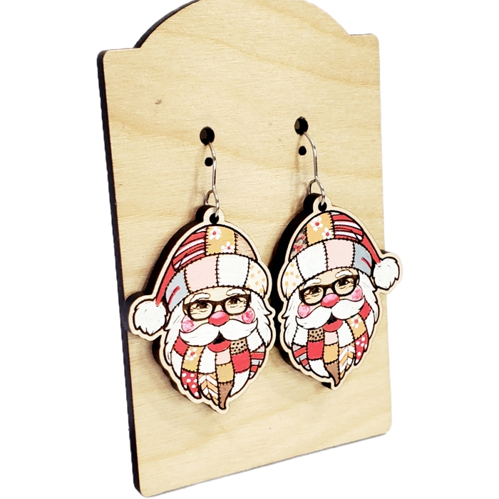 Hand Painted Quilted Santa Earrings