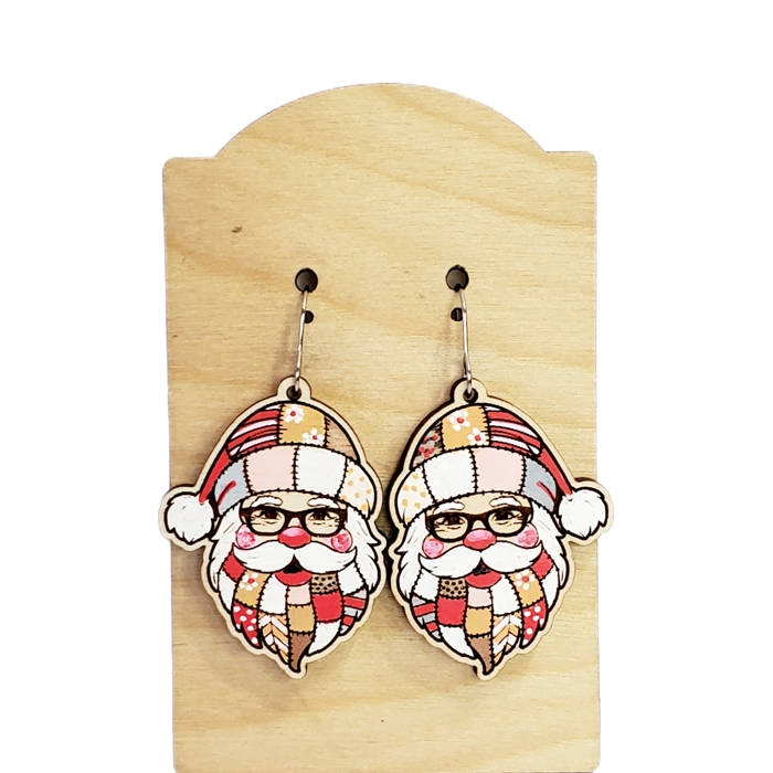 Hand Painted Quilted Santa Earrings