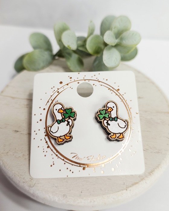Hand Painted Goose St. Patrick's Day Wood Studs 