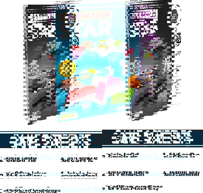 The Genius Star - Toy Of The Year Award Winning Family Board Game. 165,888 Possible Puzzles By Filling In Colored Shapes With Blockers To Complete A Star! Golden Star Twist!