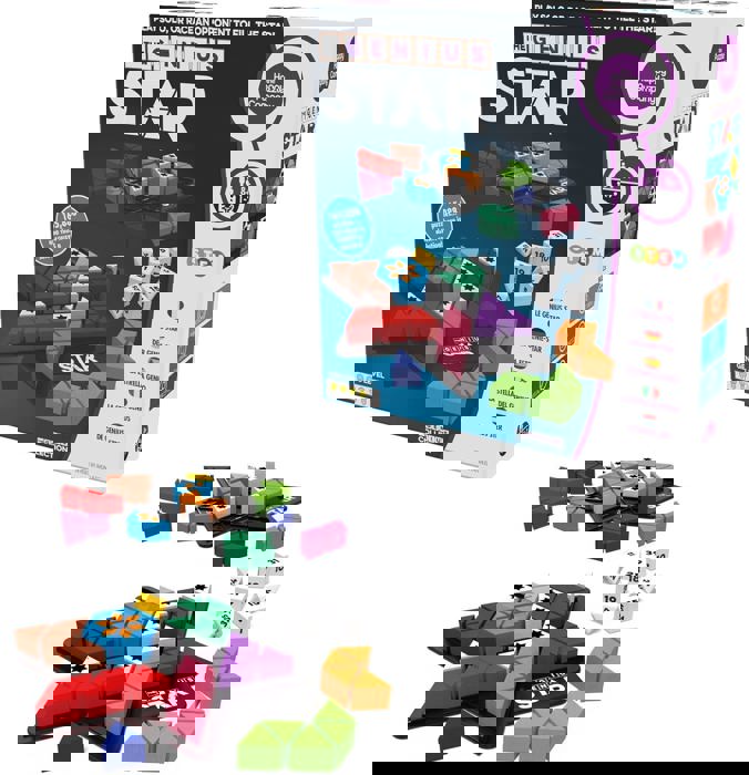 The Genius Star - Toy Of The Year Award Winning Family Board Game. 165,888 Possible Puzzles By Filling In Colored Shapes With Blockers To Complete A Star! Golden Star Twist!