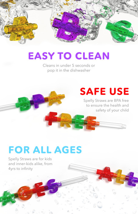 Spelly Straws Reusable Drinking Straws for Kids - Safe BPA Free Plastic Build Your Own Straws and Connectors Kit with 44 Letters and 4 Straw Bases - Fun Colored Educational Kids Toys or Party Favors