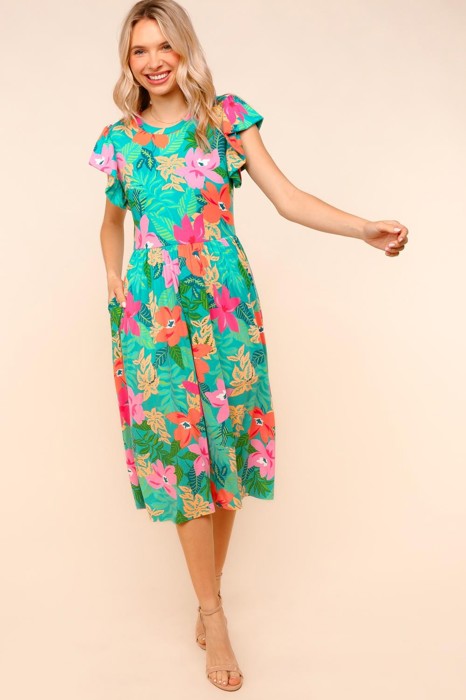 Ruffle Bloom Midi Dress With Pockets | S-3X