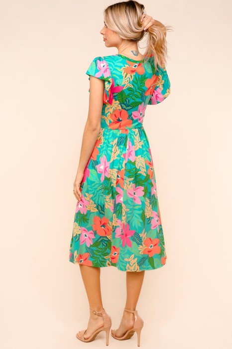 Ruffle Bloom Midi Dress With Pockets | S-3X