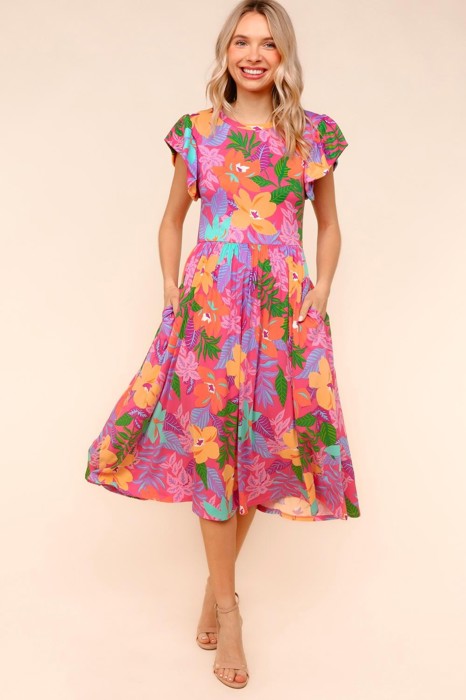 Ruffle Bloom Midi Dress With Pockets | S-3X