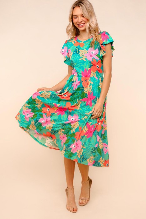 Ruffle Bloom Midi Dress With Pockets | S-3X