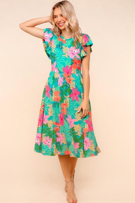 Ruffle Bloom Midi Dress With Pockets | S-3X