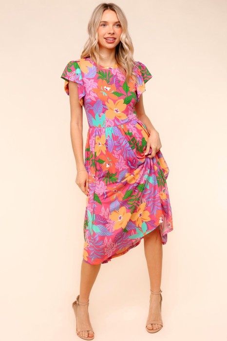 Ruffle Bloom Midi Dress With Pockets | S-3X