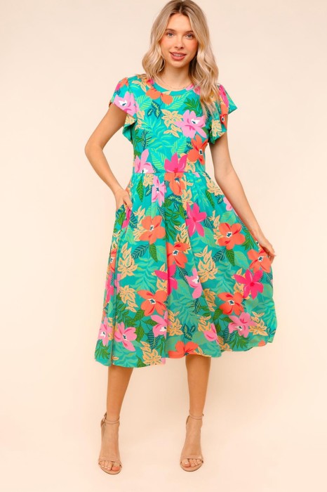 Ruffle Bloom Midi Dress With Pockets | S-3X