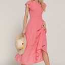 Small Watermelon Pink Smock and Flow Tiered Dress