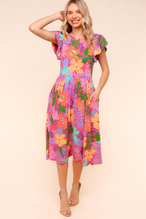 Ruffle Bloom Midi Dress With Pockets | S-3X