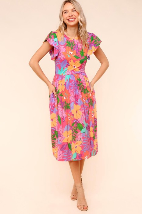 Ruffle Bloom Midi Dress With Pockets | S-3X
