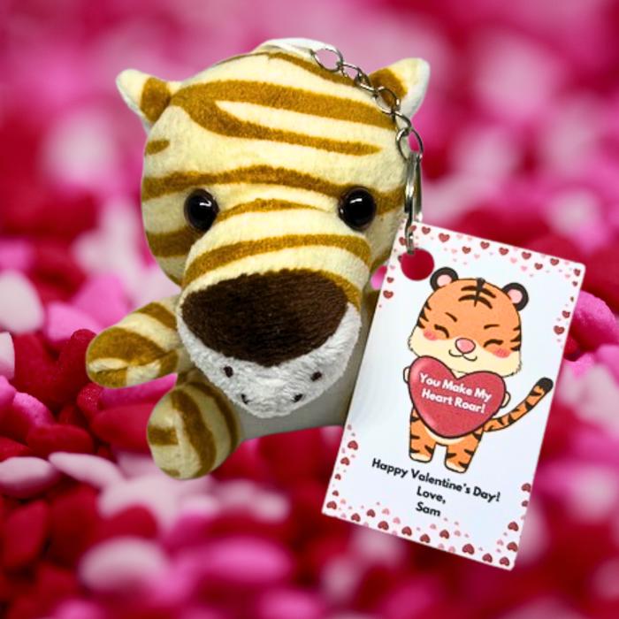 Valentines Day Plush Stuffed Animal Key Ring with Personalized Laminated Card