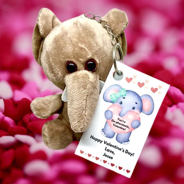 Valentines Day Plush Stuffed Animal Key Ring with Personalized Laminated Card