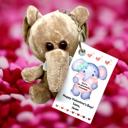 Elephant Valentines Day Plush Stuffed Animal Key Ring with Personalized Laminated Card