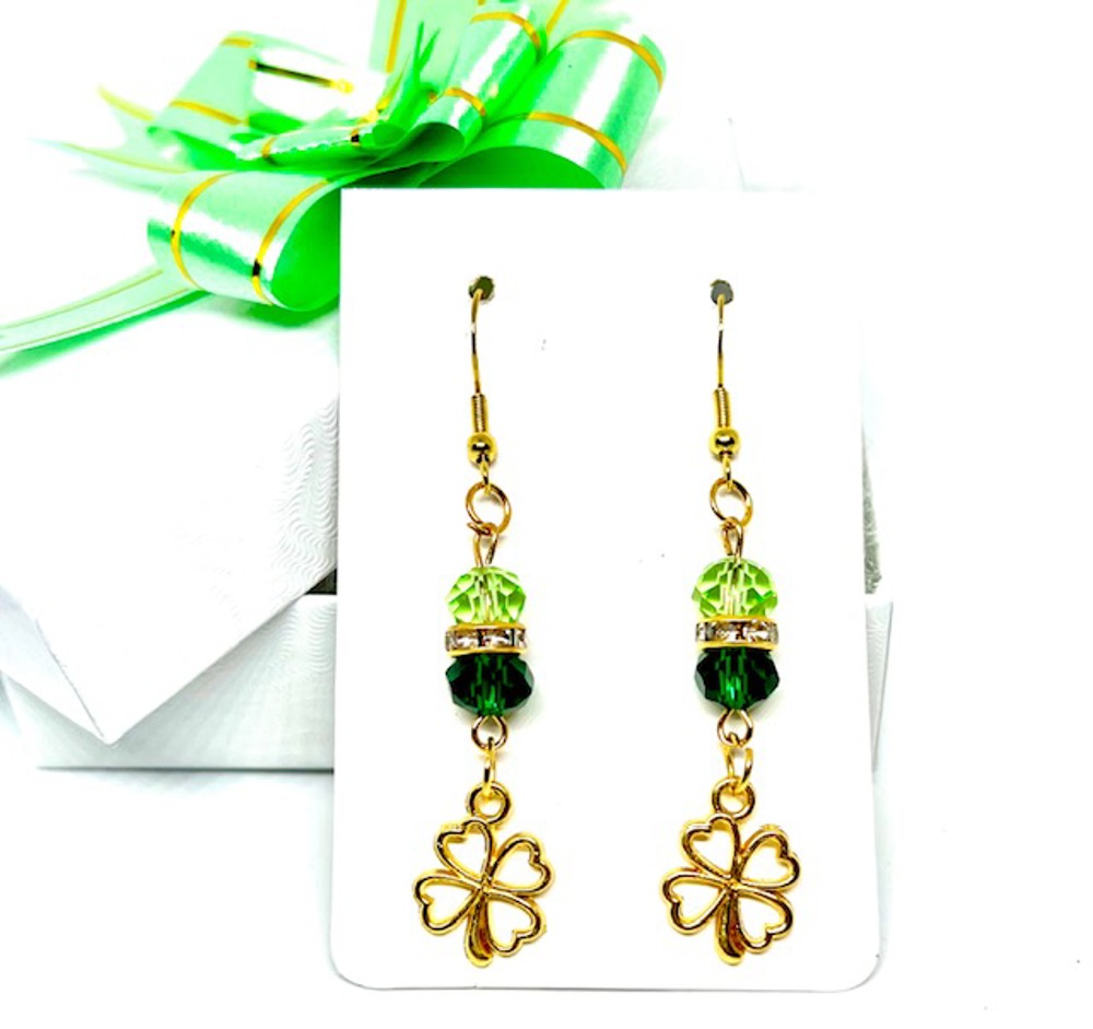 Beaded Shamrock Dangle Earrings