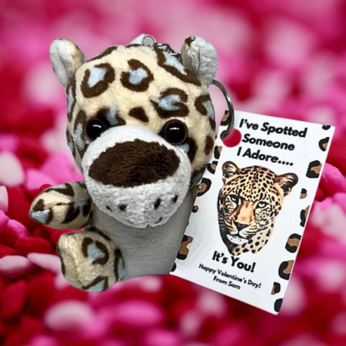 Valentines Day Plush Stuffed Animal Key Ring with Personalized Laminated Card