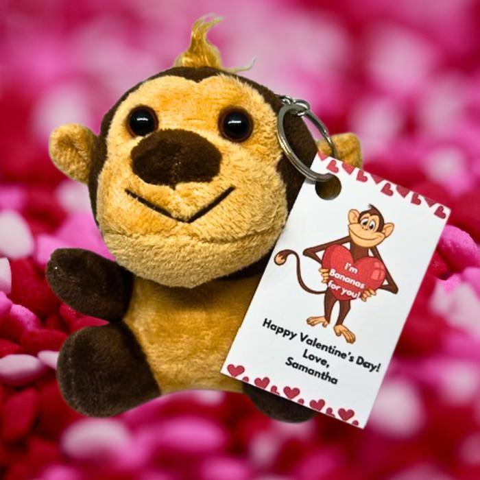 Valentines Day Plush Stuffed Animal Key Ring with Personalized Laminated Card