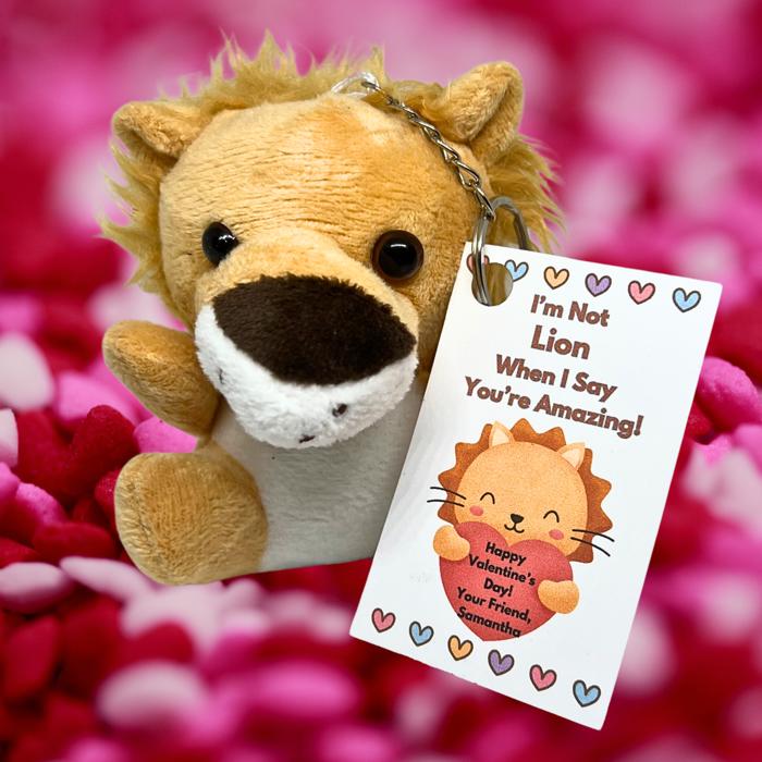 Valentines Day Plush Stuffed Animal Key Ring with Personalized Laminated Card