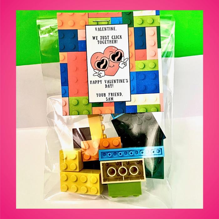 Set of 10 Personalized Valentines Day Building Blocks and Card Sets INCLUDES BAGS, BLOCKS and CARDS