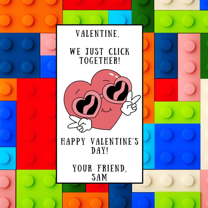 Set of 10 Personalized Valentines Day Building Blocks and Card Sets INCLUDES BAGS, BLOCKS and CARDS