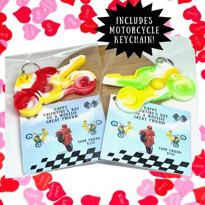 Valentines Day Motorcycle Keychain and Card Set for Classroom Gift Exchange