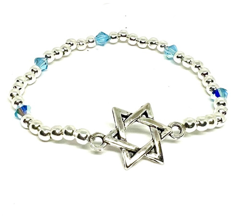 Silver Star of David Stretch Bracelet with Swarovski Crystal Accent Beads