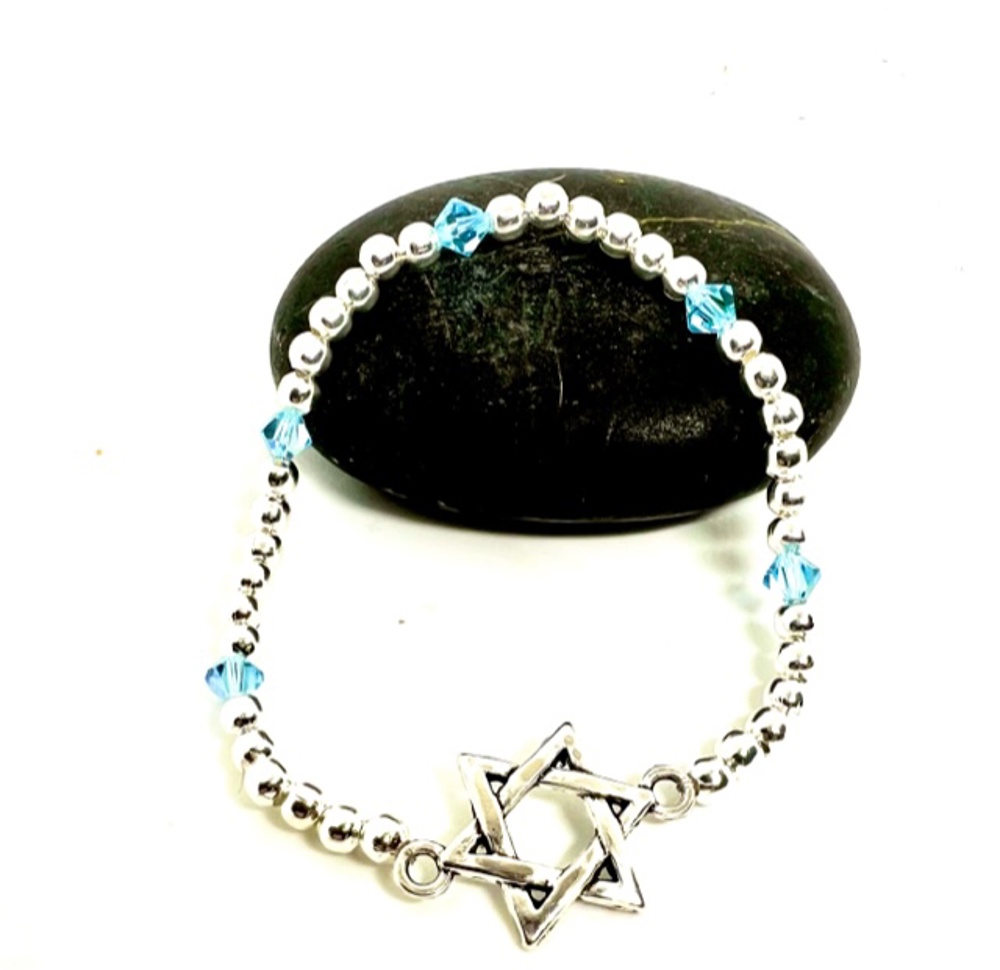 Silver Star of David Stretch Bracelet with Swarovski Crystal Accent Beads