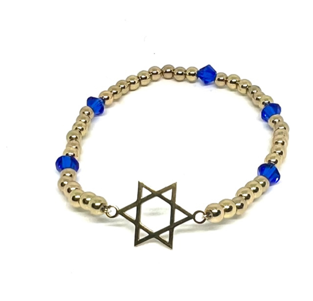 Star of David Gold Beaded Stretch Bracelet with Swarovski Crystal Accent Beads