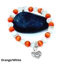 Orange/White Cats Eye Beaded Bracelets with Silver Heart Charm