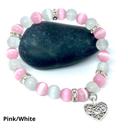 Light Pink and White Cats Eye Beaded Bracelets with Silver Heart Charm