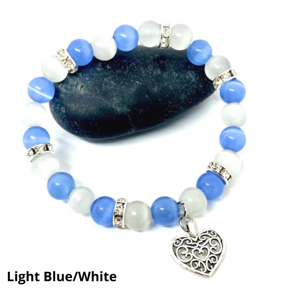 Cats Eye Beaded Bracelets with Silver Heart Charm