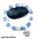 Light Blue and White Cats Eye Beaded Bracelets with Silver Heart Charm