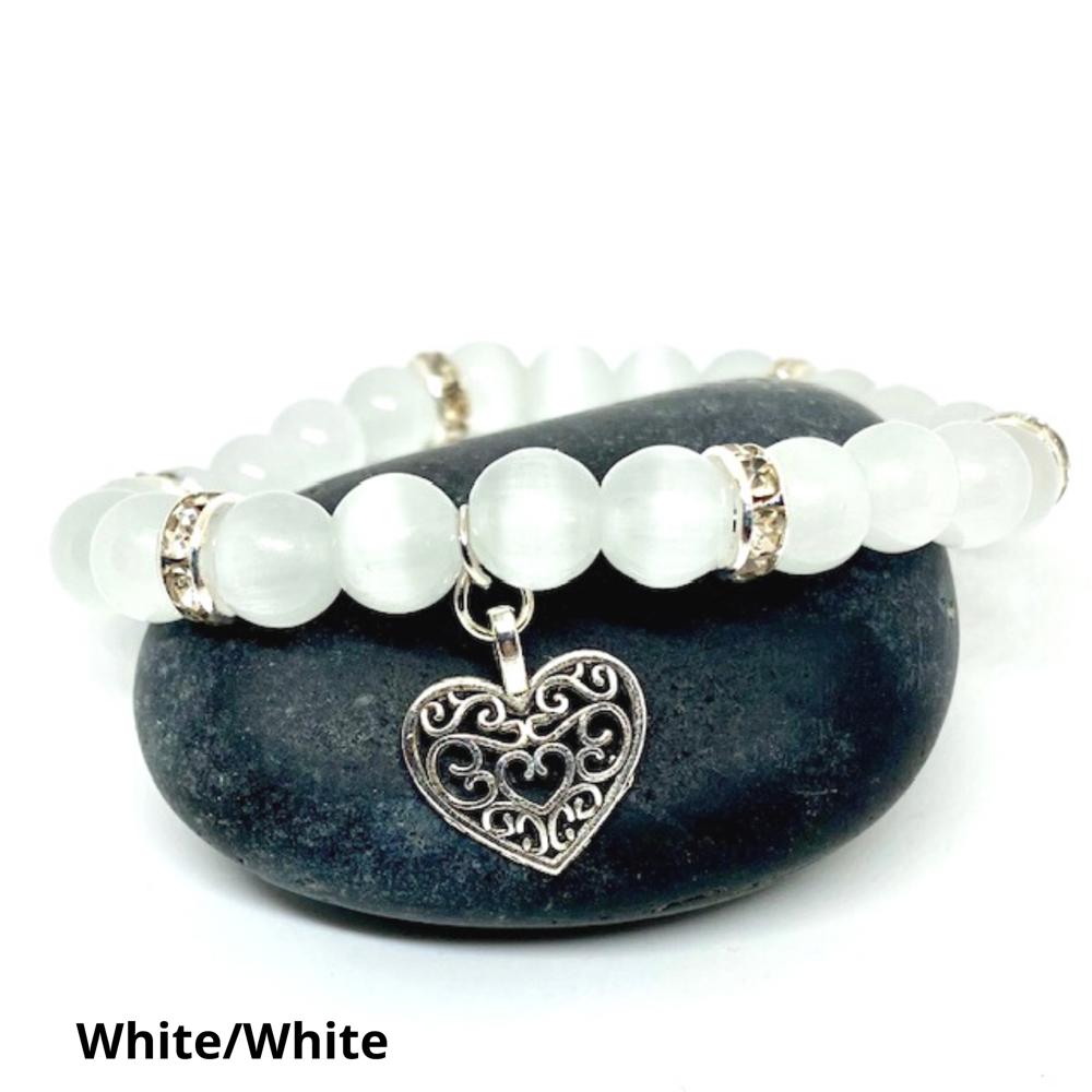 Cats Eye Beaded Bracelets with Silver Heart Charm