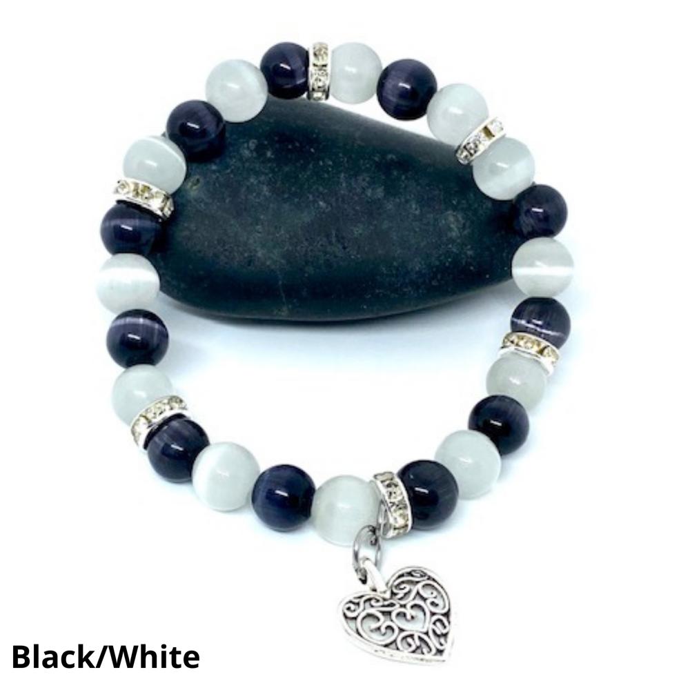 Cats Eye Beaded Bracelets with Silver Heart Charm