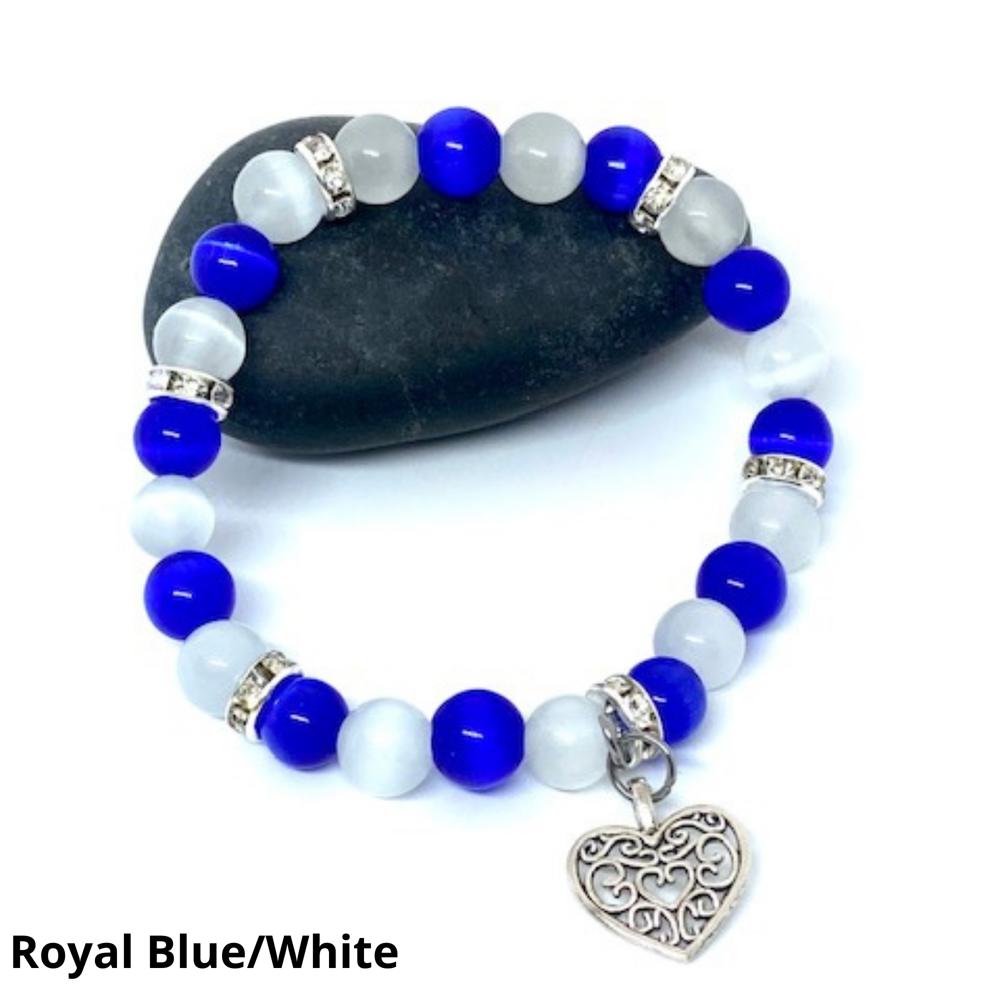 Cats Eye Beaded Bracelets with Silver Heart Charm