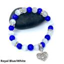 Royal Blue and White Cats Eye Beaded Bracelets with Silver Heart Charm