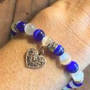  Cats Eye Beaded Bracelets with Silver Heart Charm