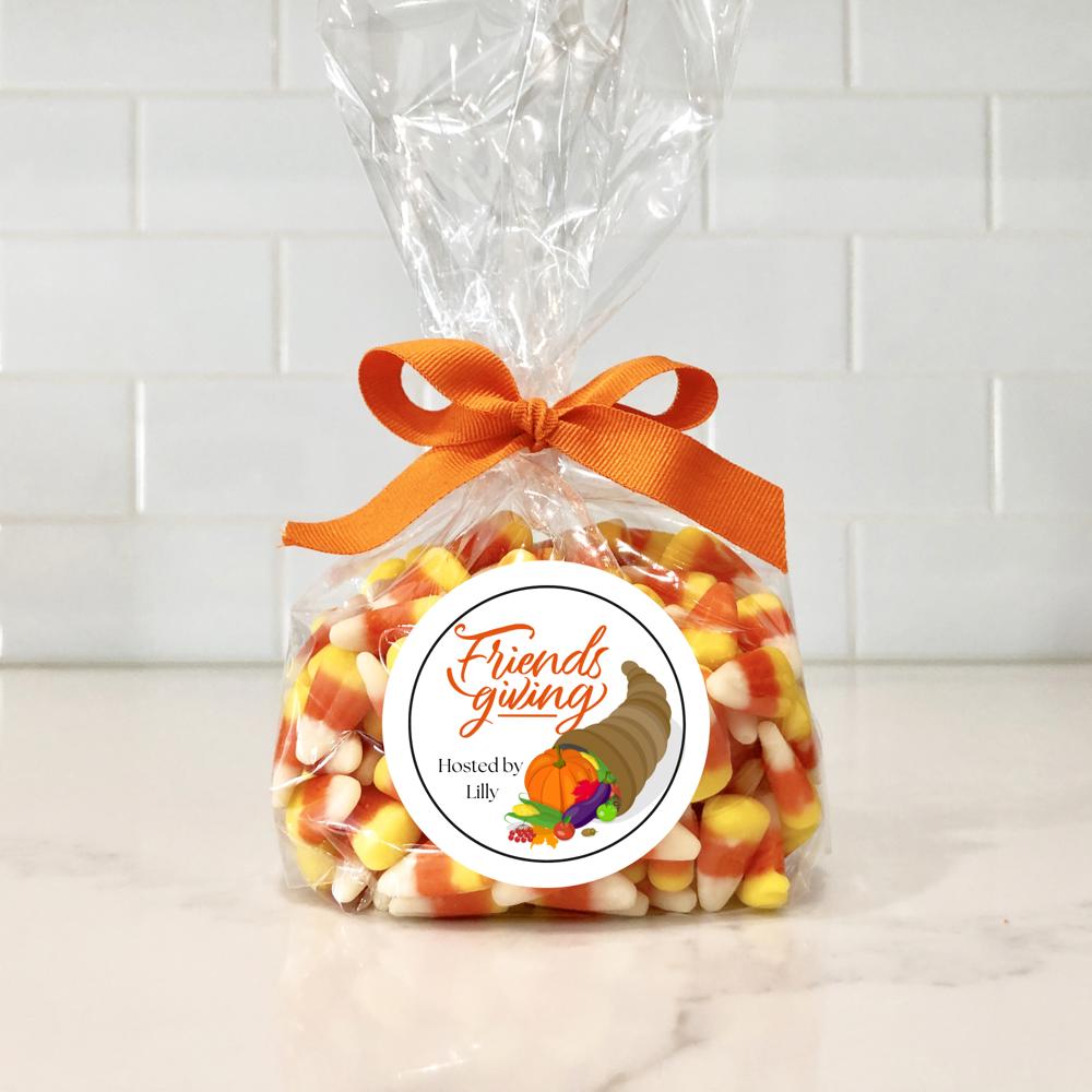 Personalized Thanksgiving and Friendsgiving Round Stickers and Treat Bags