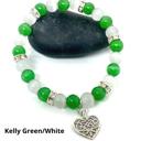 Green and white Cats Eye Beaded Bracelets with Silver Heart Charm