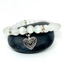  Cats Eye Beaded Bracelets with Silver Heart Charm