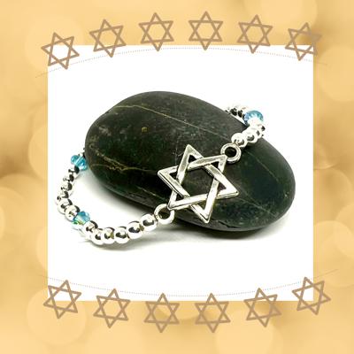 Silver Star of David Stretch Bracelet with Swarovski Crystal Accent Beads