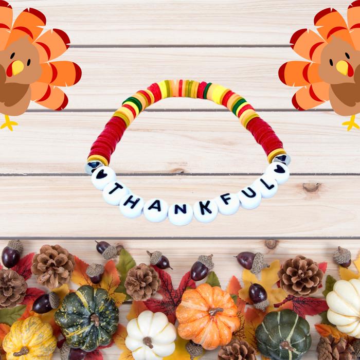 Thanksgiving Heishi Word Stretch Bracelet