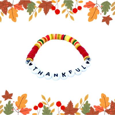 Thanksgiving Heishi Word Stretch Bracelet