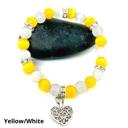 Yellow and White Cats Eye Beaded Bracelets with Silver Heart Charm