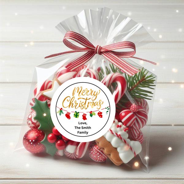 Personalized Holiday Stickers and Treat Bags