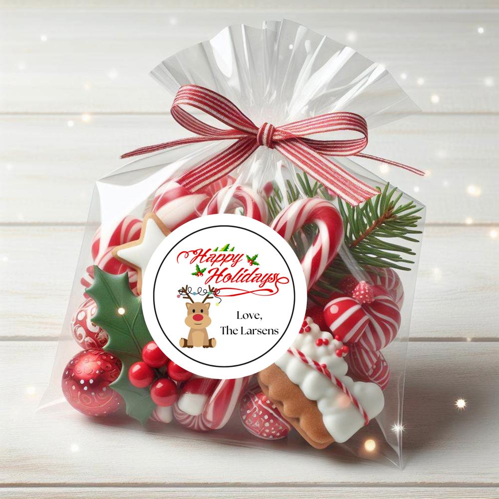 Personalized Holiday Stickers and Treat Bags