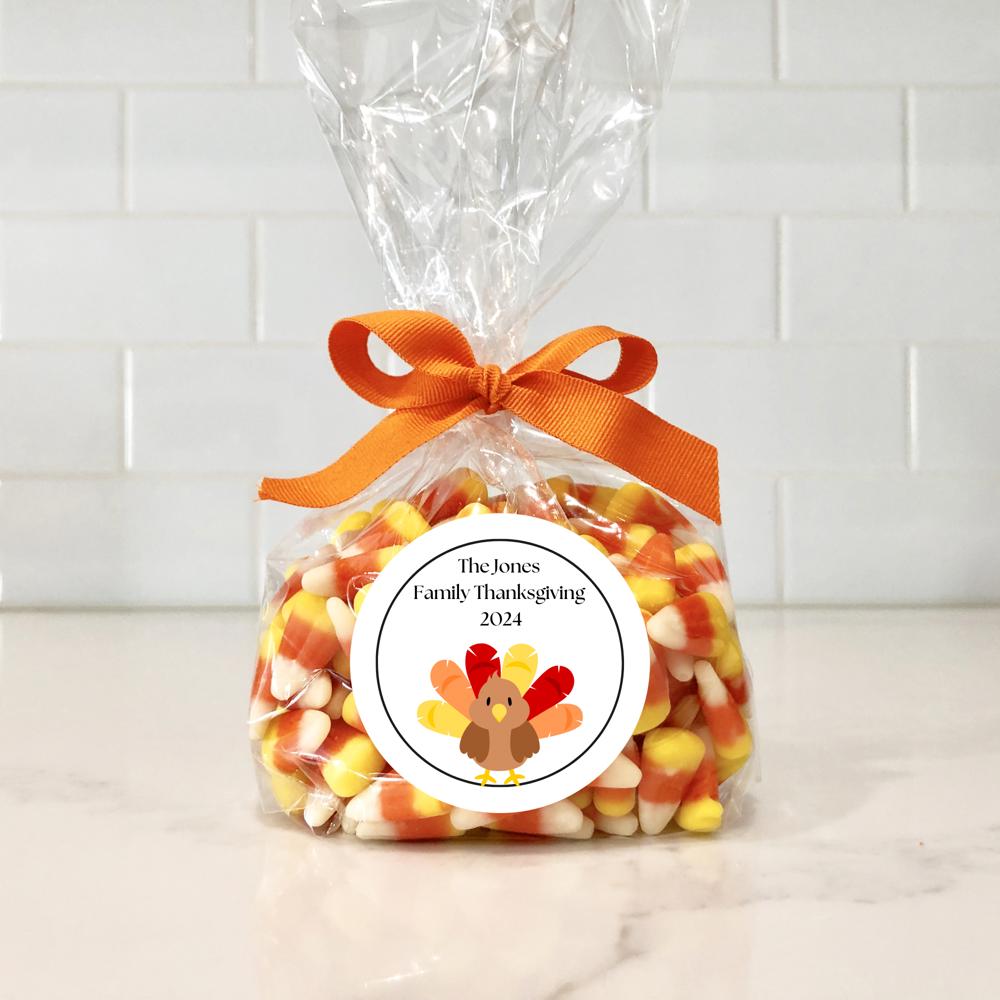 Personalized Thanksgiving and Friendsgiving Round Stickers and Treat Bags